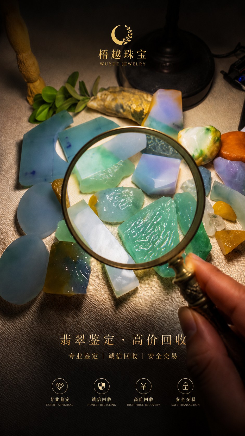 梧越珠宝缅甸翡翠A货源头品牌海报